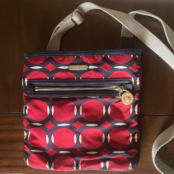 Authentic Michael Kors Nylon Crossbody, Red, White, & Blue with Tan Strap - Picture 3 of 5